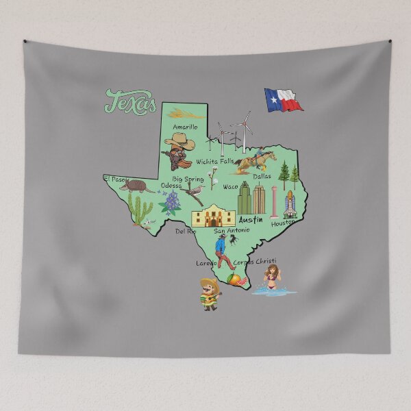 Item preview, Texas tourist map with landmarks and famous symbols and major cities, USA  designed and sold by mashmosh.