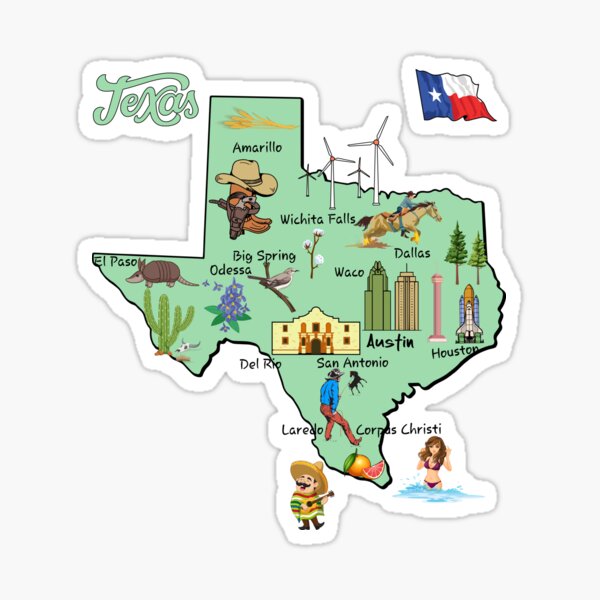 illustrated Map of Louisiana in US with major Cities, symbols and  attractions Sticker for Sale by mashmosh