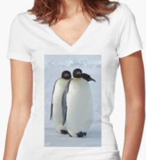Emperor Penguins Huddled Women's Fitted V-Neck T-Shirt