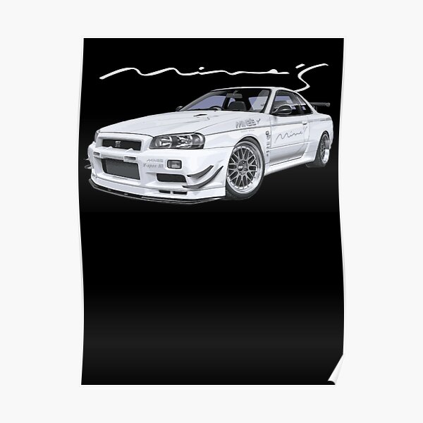 R34 Gtr White V Spec Ii N1 Bnr Godzilla Poster By Cowtowncowboy Redbubble