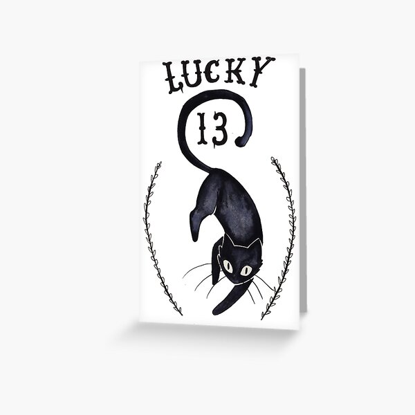 Traditional Lucky 13 Cat on Skull Tattoo Design