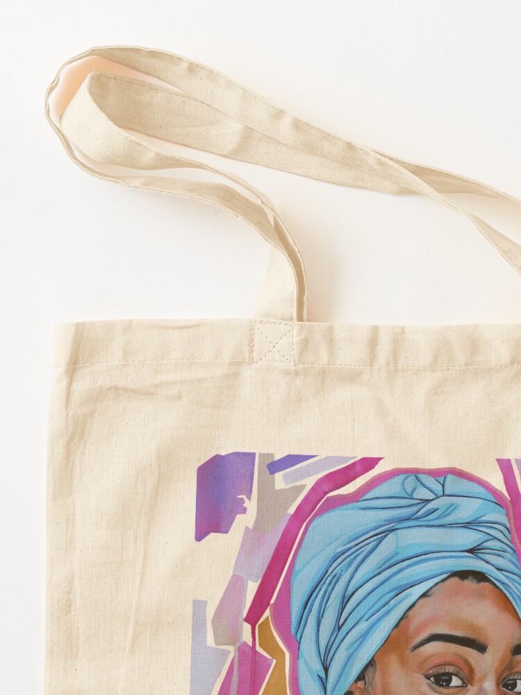 Thumbnail 3 of 5, Tote Bag, Light blue head wrap with hoops designed and sold by mikelahl.