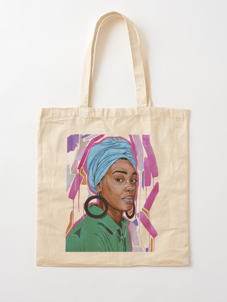 Thumbnail 2 of 5, Tote Bag, Light blue head wrap with hoops designed and sold by mikelahl.