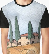 Villa in Tuscany - Watercolor Pen and Wash Graphic T-Shirt