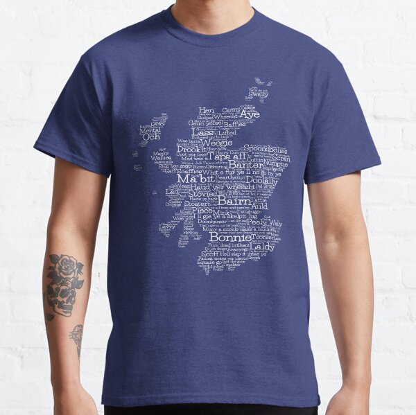 White on Blue Scottish UK Slang Word Art Map Classic T-Shirt