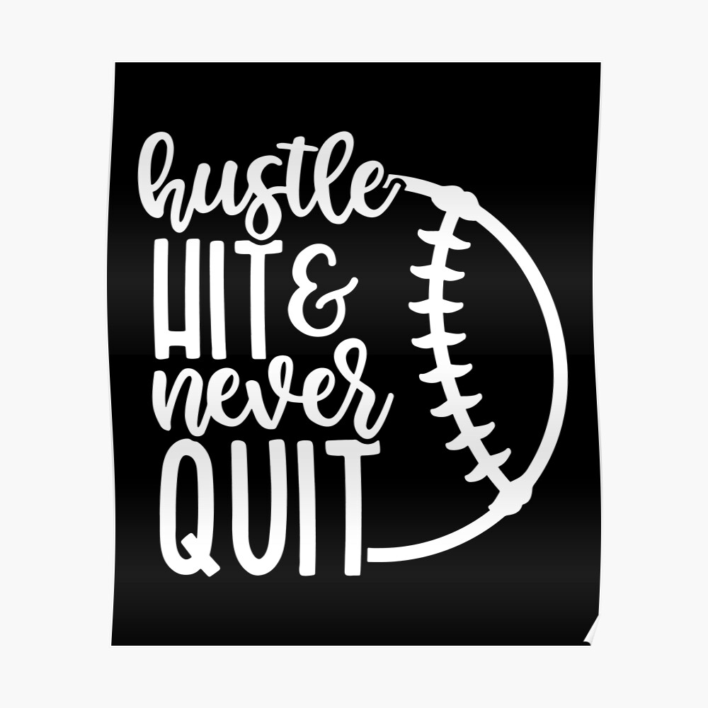 Teeshirtpalace Hustle Hit & Never Quit Funny Baseball Quotes Baseball Kids Long Sleeve Shirt