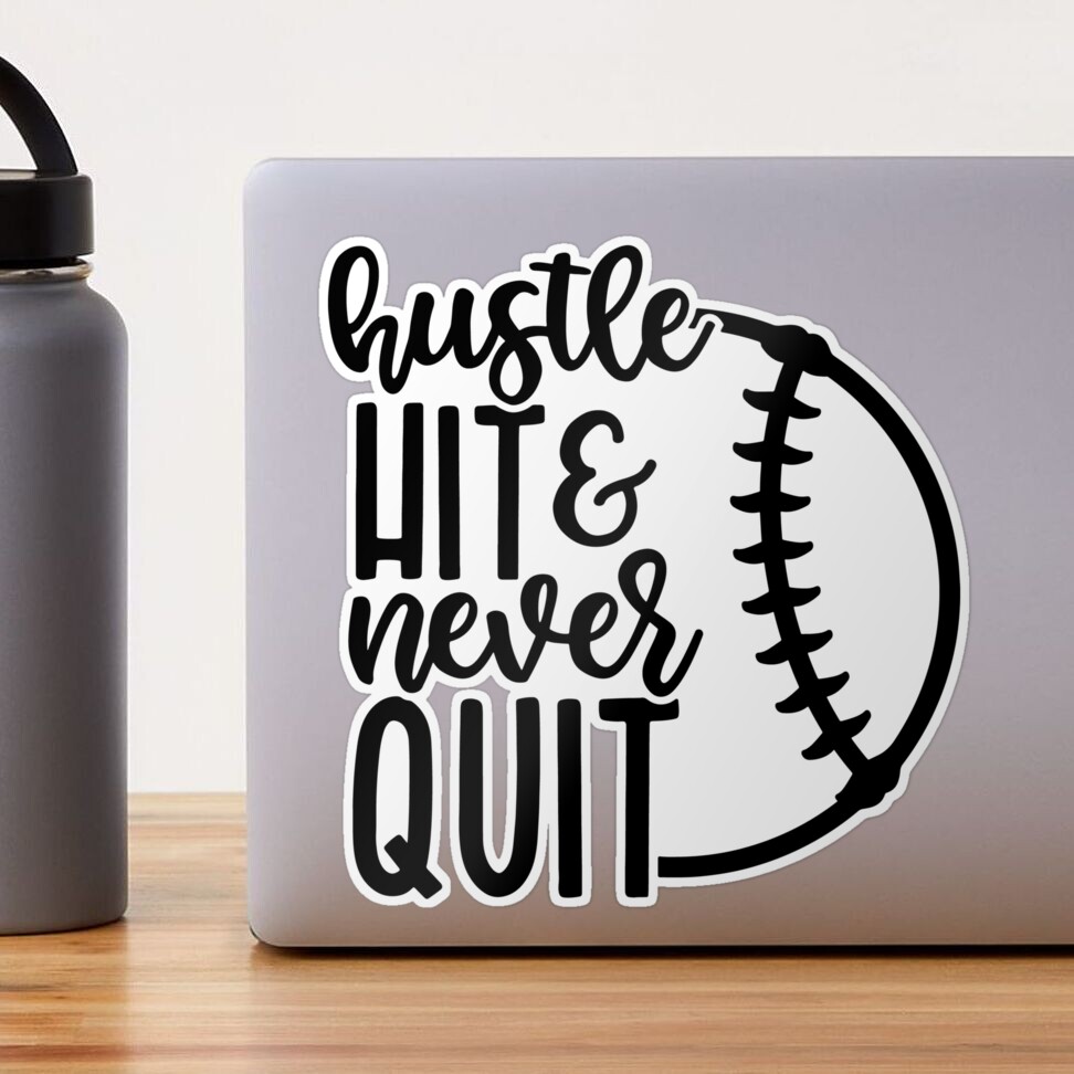 Teeshirtpalace Hustle Hit & Never Quit Funny Baseball Quotes Baseball Kids Long Sleeve Shirt