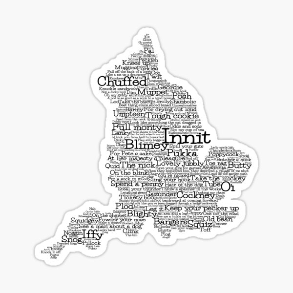 Black and White England Slang British UK Word Art Map Sticker