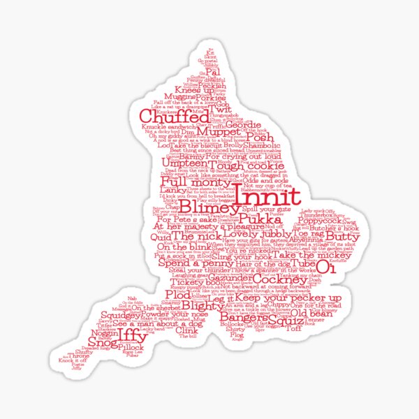 Red on White England Slang British UK Word Art Map Sticker