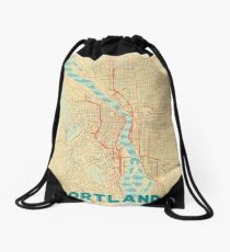 Portland Map Retro Drawstring Bag