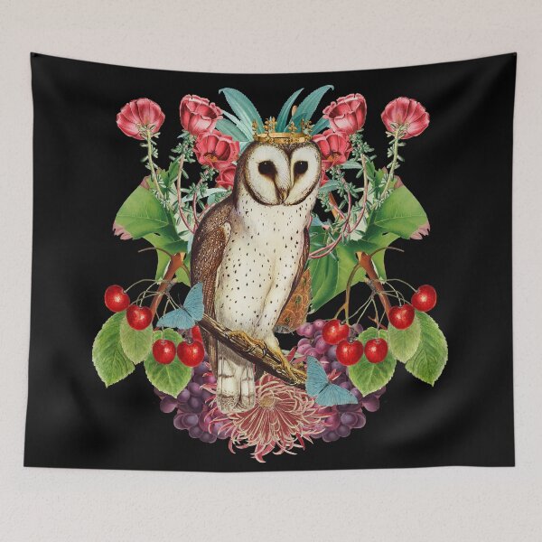 Item preview, Vintage Owl Wearing Bejeweled Gold Crown, Surrounded By Lovely  Vintage Flowers designed and sold by TrulyEpoque.