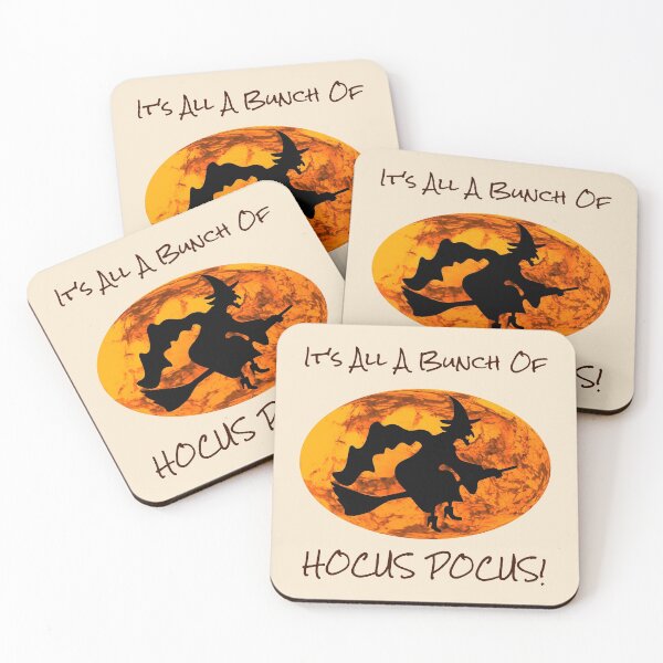 Item preview, It's All a Bunch of Hocus Pocus! With Picture of a Witch Riding a Broomstick Against a Pumpkin Sky Background -- Dark Text designed and sold by FoxyParrot.