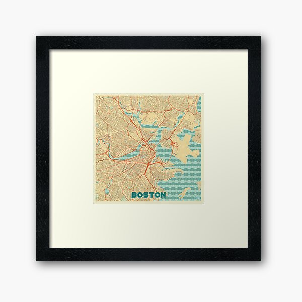 Boston Map Retro Framed Art Print
