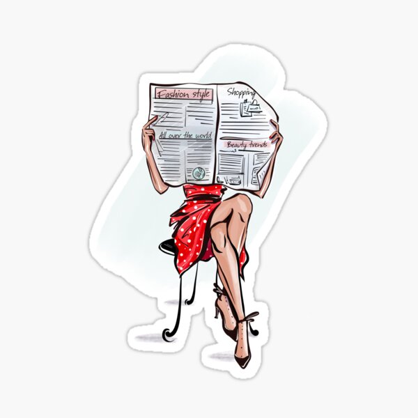 Item preview, Fashion girl reading newspaper and sitting on chair with crossed legs designed and sold by KseniaLovinArt.
