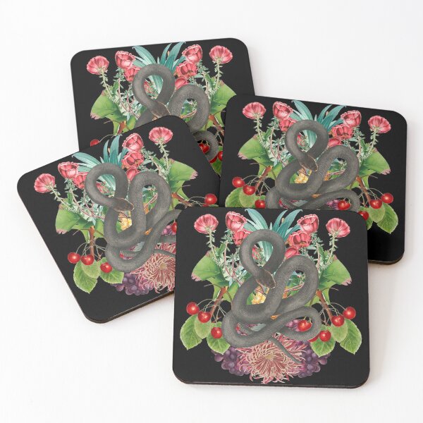Item preview, Black Mamba Snake Vintage Design With Retro Cool Flowers And Juicy Red Cherries designed and sold by TrulyEpoque.
