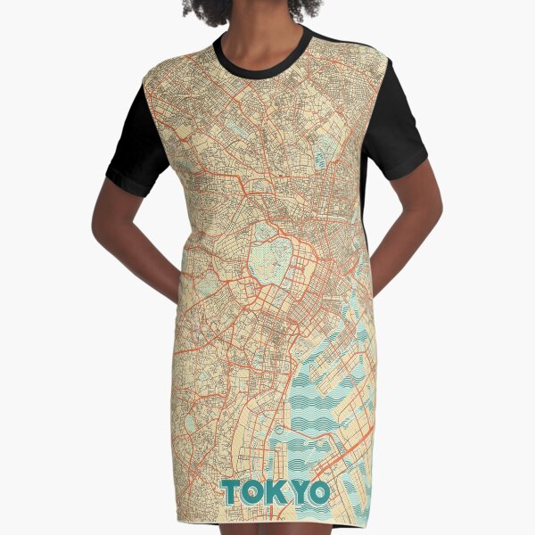 Tokyo Map Retro Graphic T-Shirt Dress