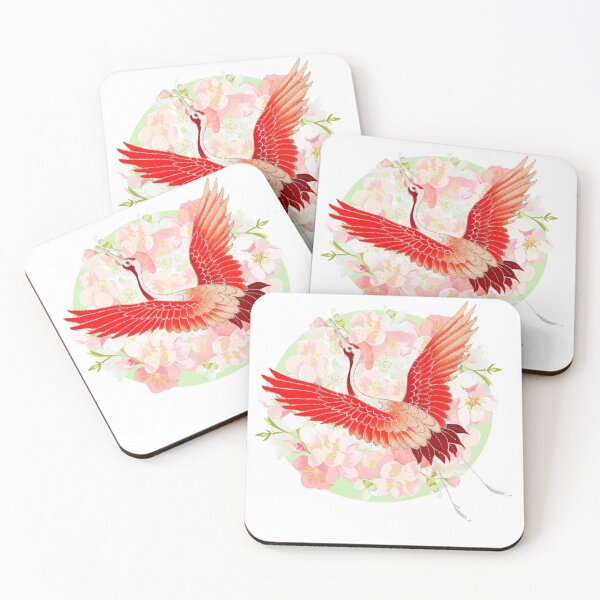 Pastel Green Crane Coasters (Set of 4)
