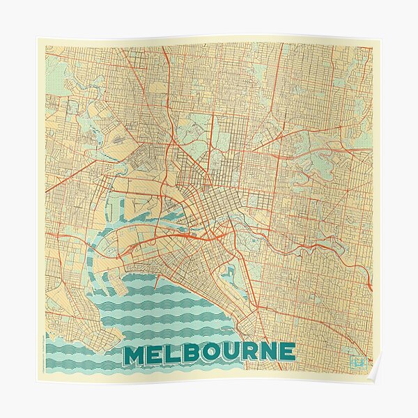 Mapa de Melbourne Retro Póster