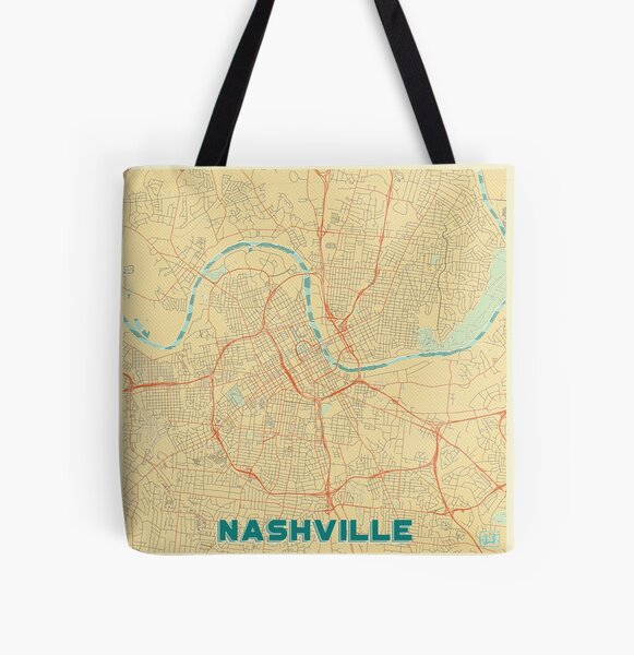 Nashville Map Retro All Over Print Tote Bag