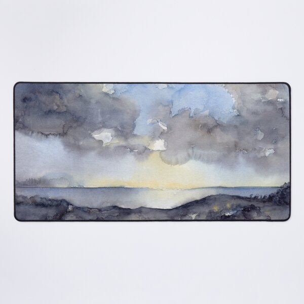 Clouds over the sea, watercolor Desk Mat