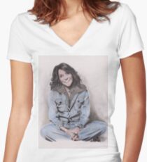 Karen Carpenter Tinted Graphite Drawing Women's Fitted V-Neck T-Shirt