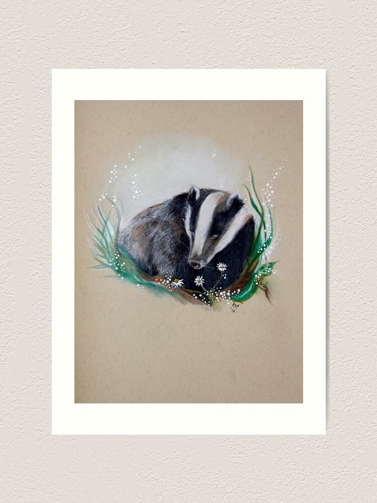 Badger lover Badger ilustration Badger art Badger decor Woodland critter Woodland art print Badger wall decor Badger and flower glasses