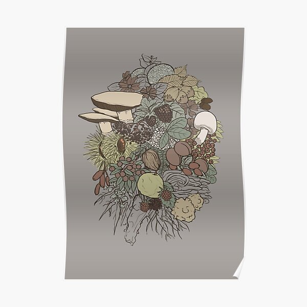 "Forager's Autumn Forest - Grey" Poster by TheMagpieWoods | Redbubble