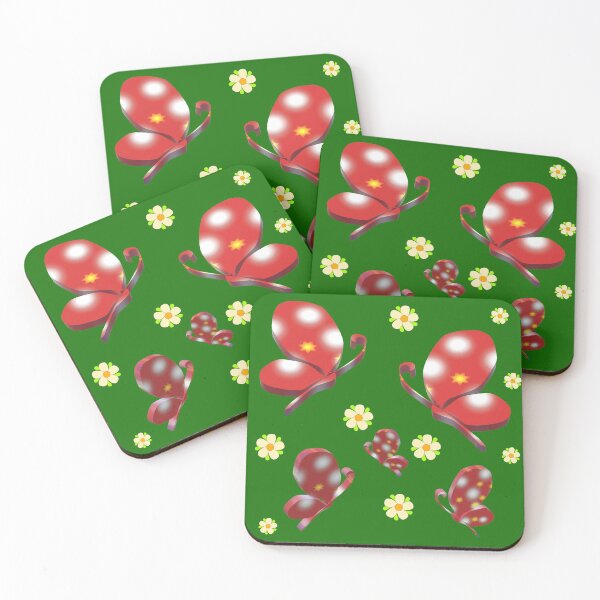 Item preview, red butterfly green background designed and sold by miaterinka.