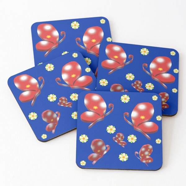 Item preview, red butterfly blue background designed and sold by miaterinka.