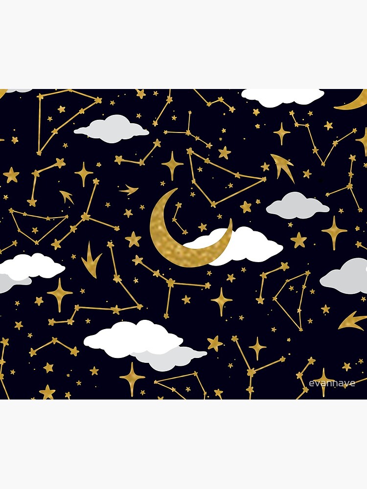 Celestial Stars and Moons in Gold and White by evannave