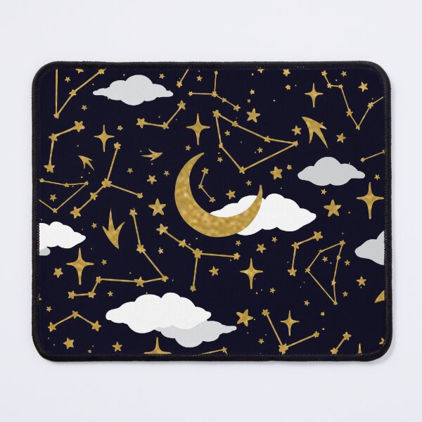 Celestial Stars and Moons in Gold and White Mouse Pad