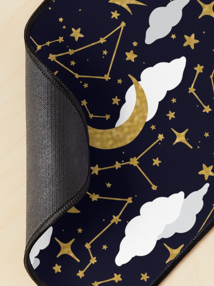 Alternate view of Celestial Stars and Moons in Gold and White Mouse Pad