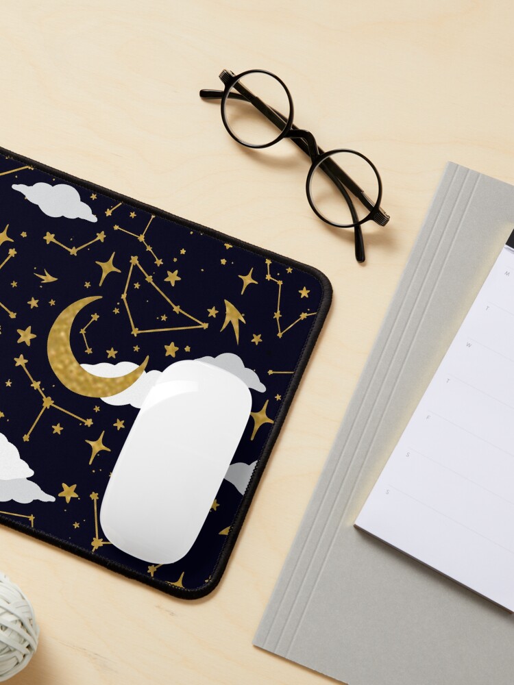 Alternate view of Celestial Stars and Moons in Gold and White Mouse Pad
