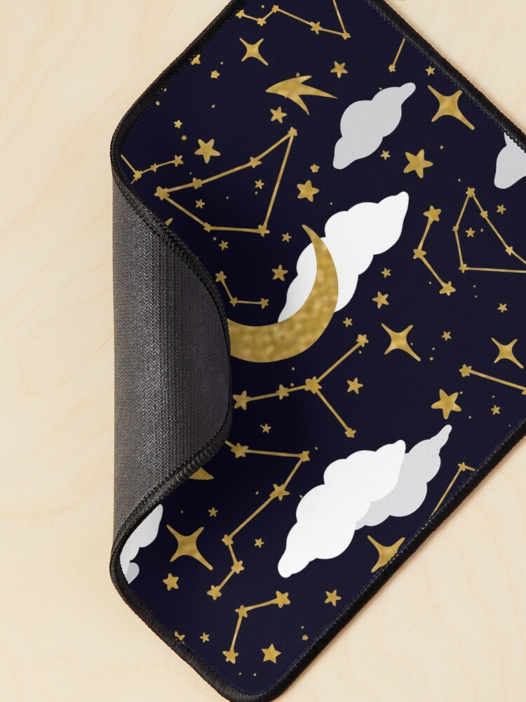 Alternate view of Celestial Stars and Moons in Gold and White Mouse Pad