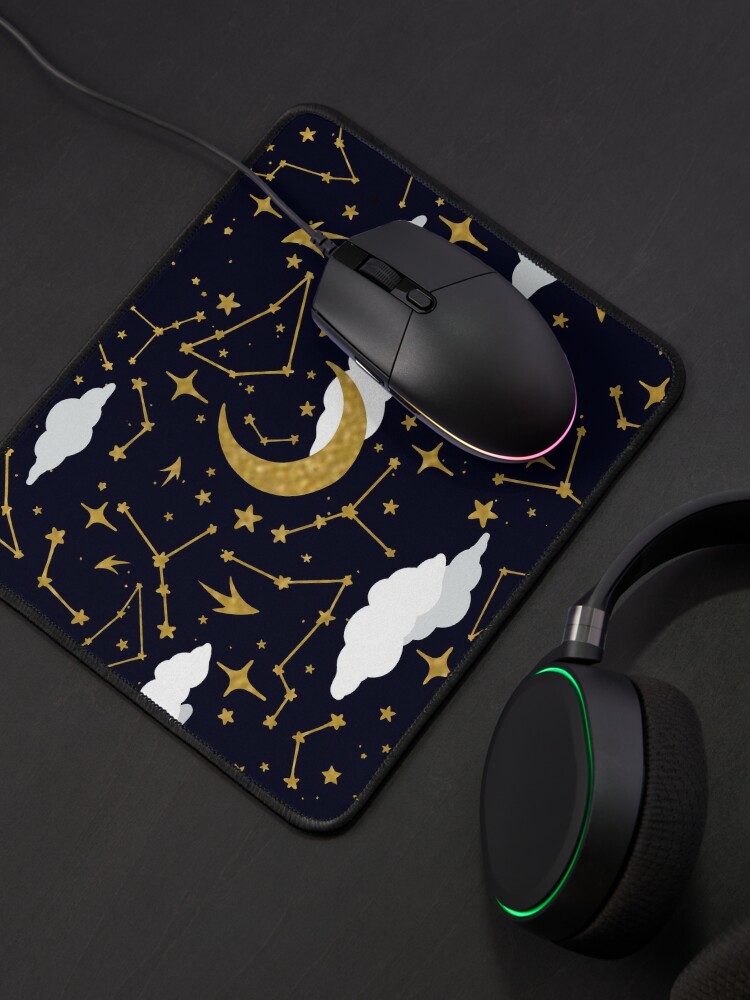 Alternate view of Celestial Stars and Moons in Gold and White Mouse Pad