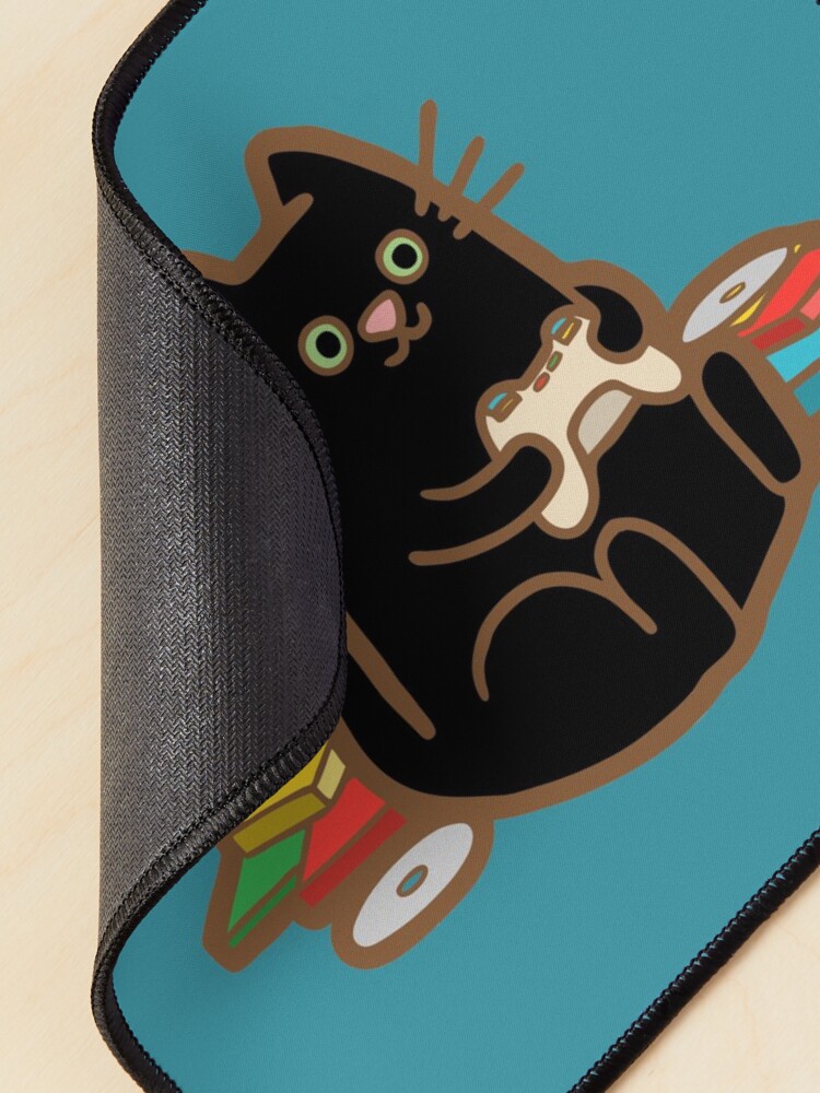Alternate view of Gamer Cat in blue Mouse Pad