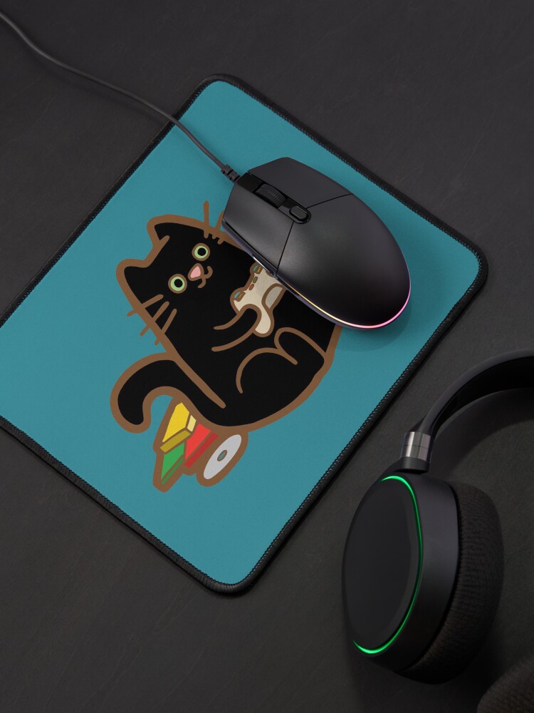 Alternate view of Gamer Cat in blue Mouse Pad