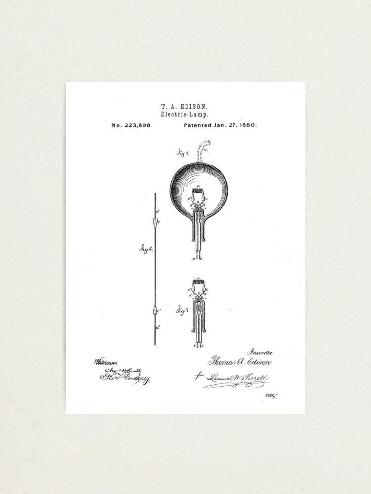 Thomas Edison Elektrische Lampe/Glühbirne Patent Zeichnung Design"  Fotodruck Von Framerkat | Redbubble