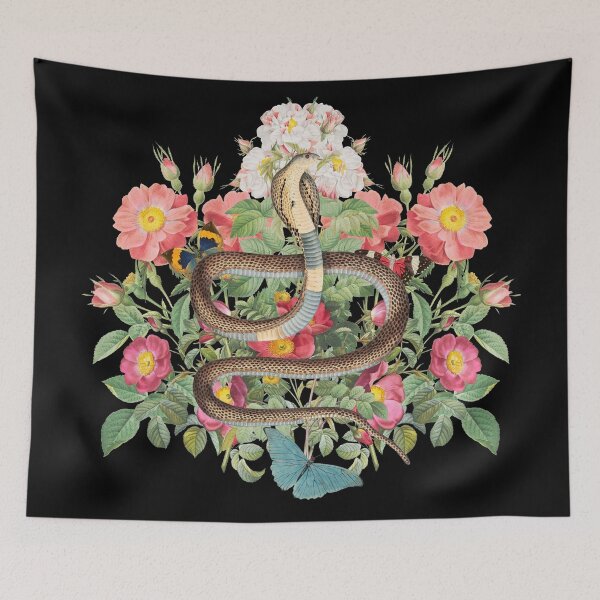 Item preview, Vintage Cool King Cobra Surrounded By Decorative Colorful Pink Dog Roses designed and sold by TrulyEpoque.