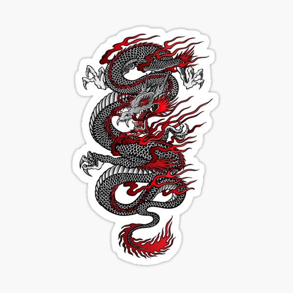 BLACK ASIAN DRAGON & BLUE FLAMES RARE DISCONTINUED VINYL STICKER/DECAL By ODM 
