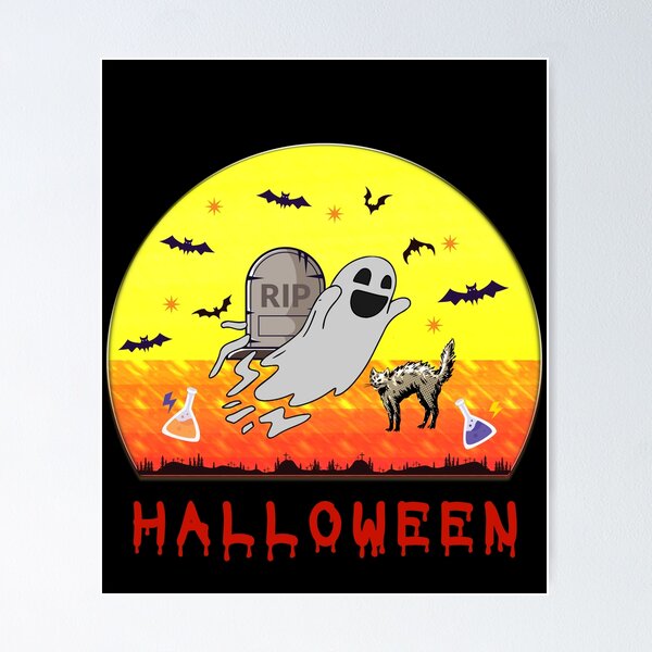 Item preview, cat halloween ghost flying on coffin rip vintage moon witch with bat lover FUNNY halloween GIFT designed and sold by abdev.