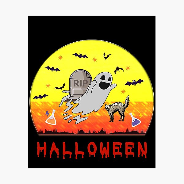 Aperçu de l'œuvre chat halloween fantôme volant sur cercueil rip vintage lune sorcière avec amant de chauve-souris FUNNY Halloween GIFT créée et vendue par abdev.
