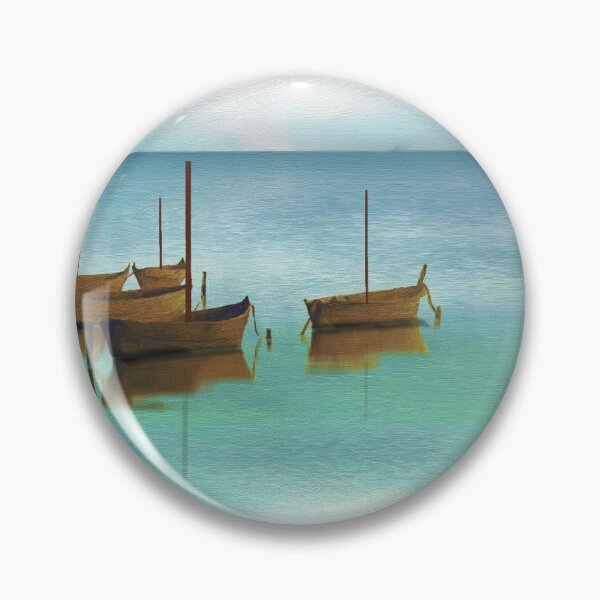 Item preview, Seascape Boats Painting Impressionism Blue Ocean Artwork designed and sold by livianasgifts.