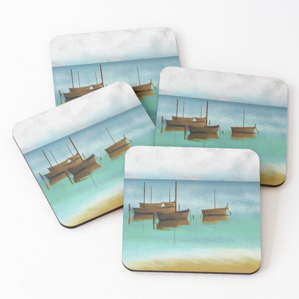 Item preview, Seascape Boats Painting Impressionism Blue Ocean Artwork designed and sold by livianasgifts.