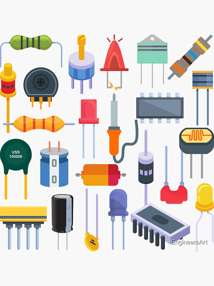 "Collection of Electronics components" Sticker for Sale by EngineersArt