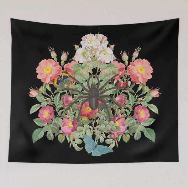 Item preview, Vintage Tarantula Surrounded By Pink Dog Roses And Blue Butterfly designed and sold by TrulyEpoque.