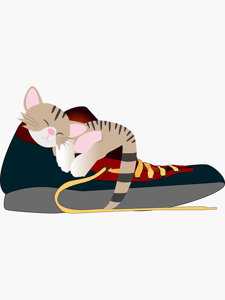 "Cat sleeping in the shoe" Sticker for Sale by Baruattia Redbubble