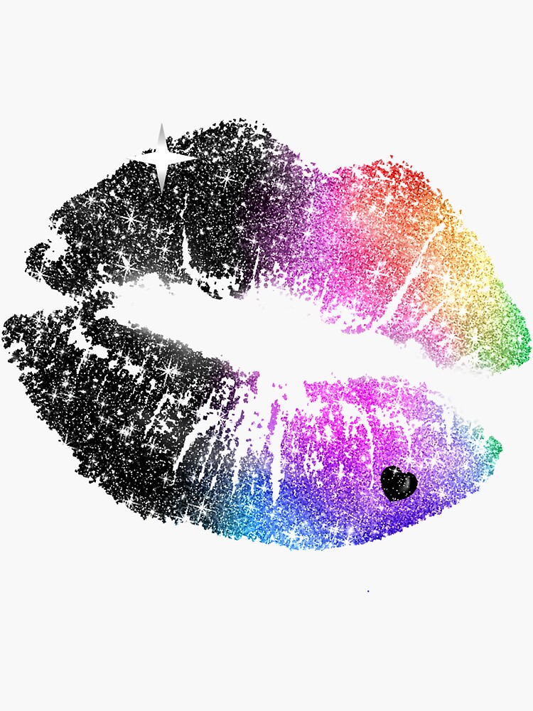 "Rainbow Black Makeup Lipstick Kiss Mark Love Girl Crazy" Sticker by JollyYosei Redbubble