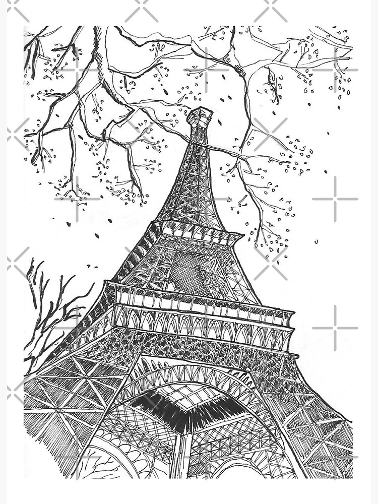 Paris France Eiffel Tower Pencil Drawing Sketch Digital - Etsy