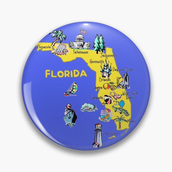 Item preview, Florida map with major cities Tourist Destinations, landmarks, USA designed and sold by mashmosh.